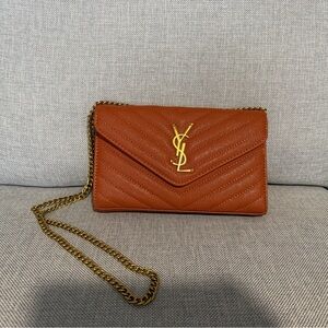 Tan Quilted Leather Chain Wallet
